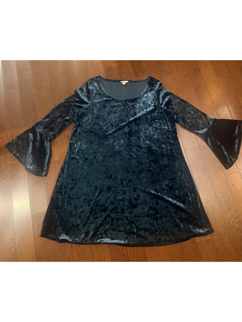 Women’s Cato Velvet Swing A-Line Dress Teal Blue Green Bell Sleeve